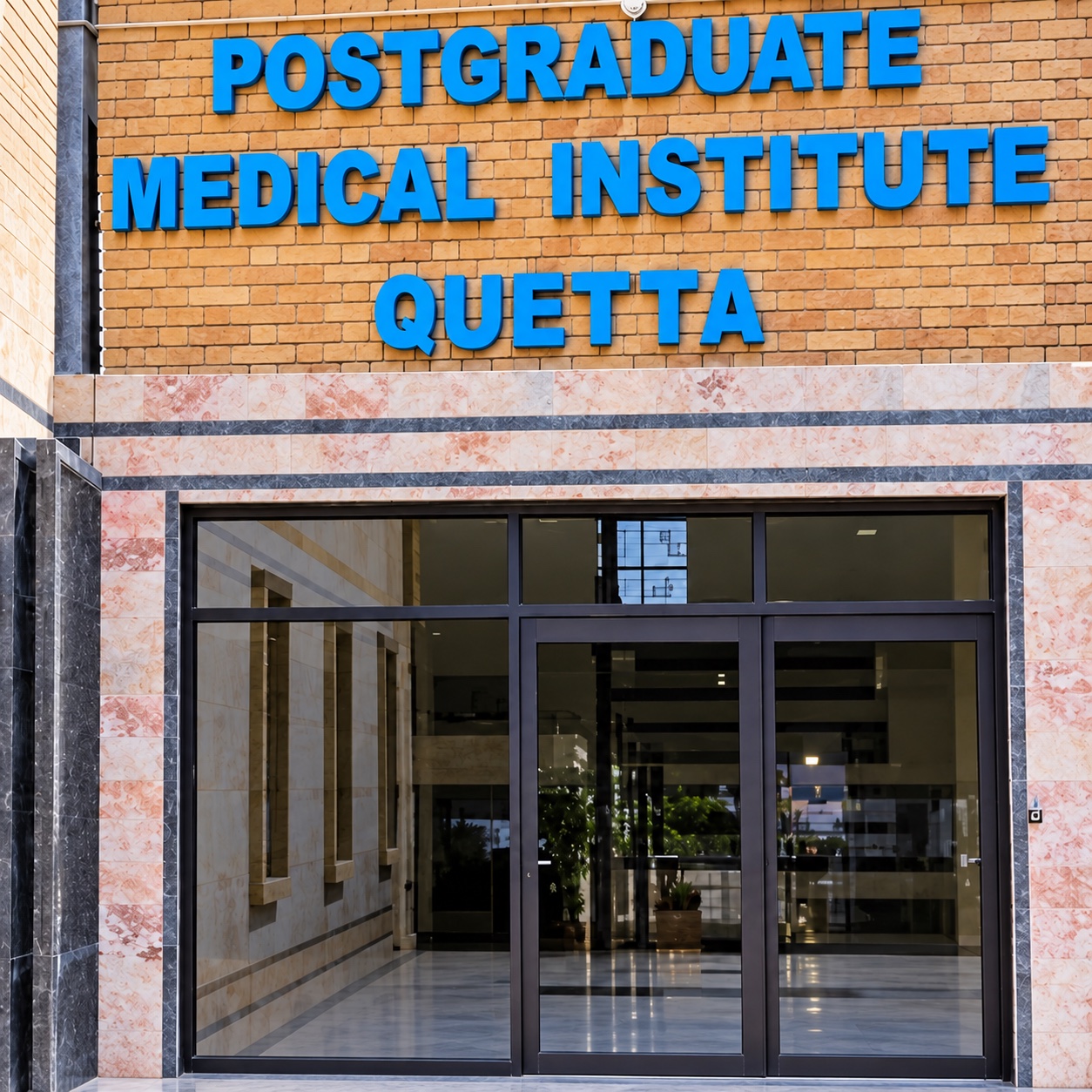 Main gate of the Post Graduate Medical Institute Quetta, with the institute sign above it